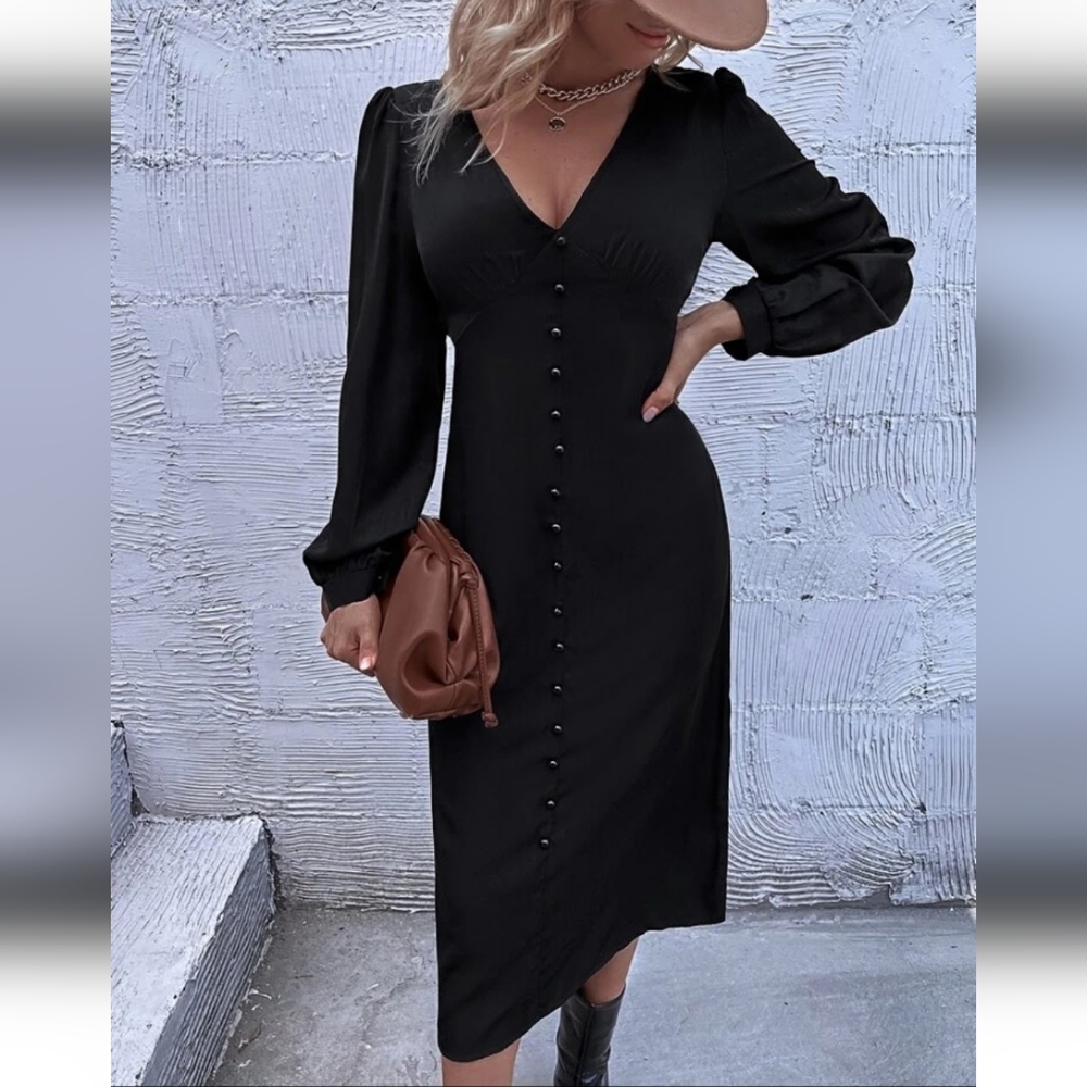 Black Midi Long Sleeve Dress 🖤